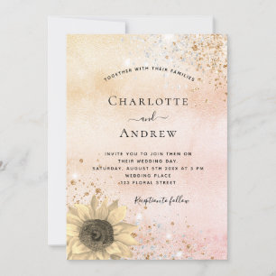 Invitation rose mariage or rustique tournesol parties scintil