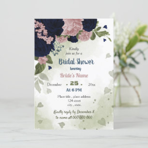 Invitation rose marine fleurs verdure nuptiale douche