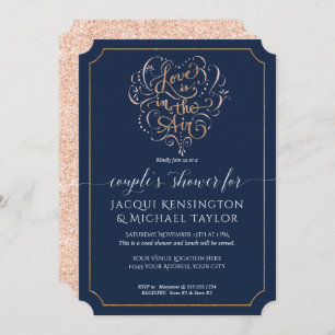 Invitation Rose Marine Parties scintillant or Script Love Cou