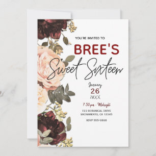 Invitation Rose & Maron Floral Verdure Feuille douce 16