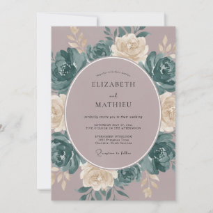 Invitation Rose Mauve Atmosphérique Mariage Teal