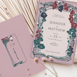 Invitation Rose Mauve Maroon Red Sage Mariage