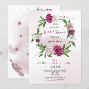 Invitation rose mauve verdure botanique couronne nuptiale