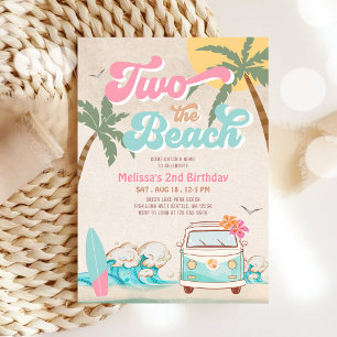 Invitation Rose Menthe Deux à la Plage Surf 2ème Anniversaire