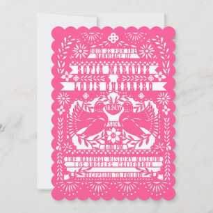 Invitation Rose Mexicaine Fantail Doves Papel Picado Mariage