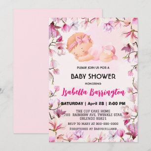 Invitation Rose mignon bébé Fleurs baby shower enfants