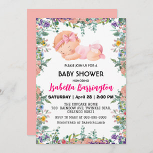 Invitation Rose mignon bébé Fleurs baby shower enfants