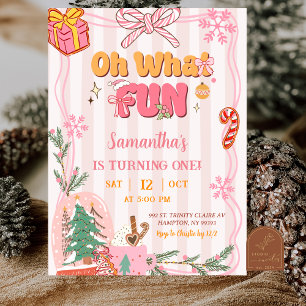 Invitation Rose Mignon Noël Rétro Hiver 1er Anniversaire