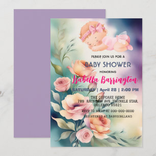 Invitation Rose mignonne bébé fille Rose fleurs baby shower e