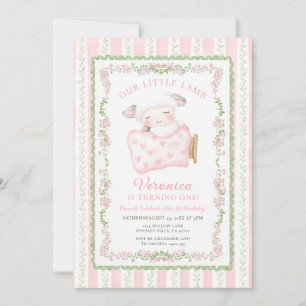 Invitation Rose Mignonne Petite Agneau Première Fête d'Annive