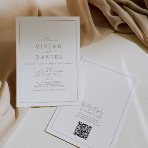 Invitation Rose minimaliste Gold QR Code Mariage arrière