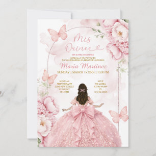 Invitation Rose Mis Quince avec Fille Princesse