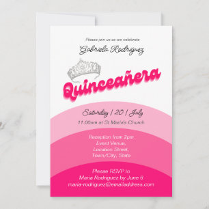 Invitation Rose moderne avec Diamant Tiara Quinceanera