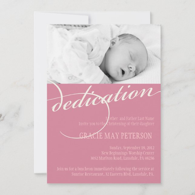 Invitation rose moderne de dévouement de bébé (Devant)