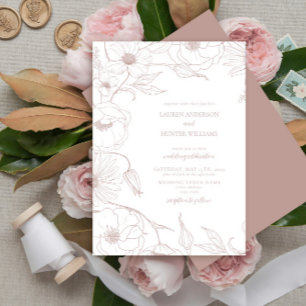 Invitation Rose moderne Dusty Line Art Floral Mariage