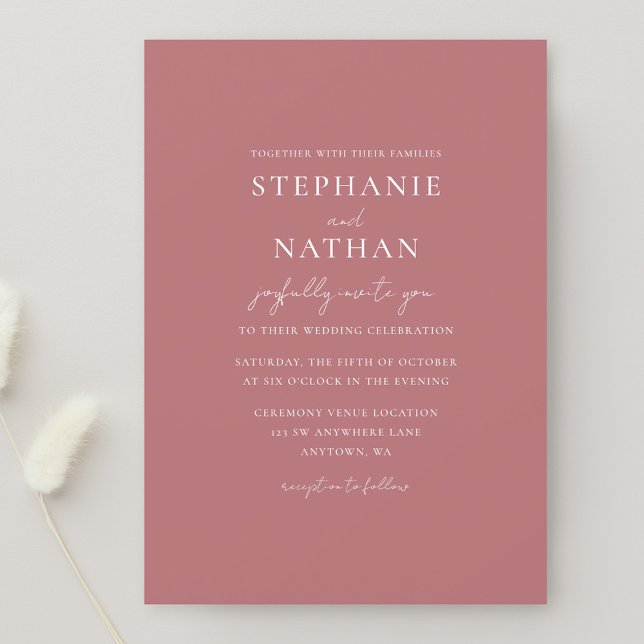 Invitation Rose moderne Dusty Mariage minimaliste (Créateur téléchargé)