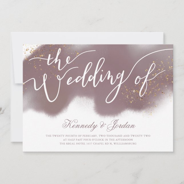 Invitation Rose moderne Dusty Pink and Gold Script Mariage (Devant)