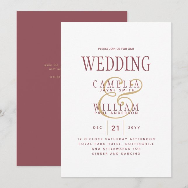 Invitation Rose moderne Dusty Pink Gold Mariage (Devant / Derrière)