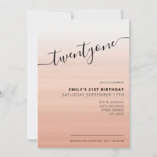 Invitation Rose moderne élégant Gold Script 21e anniversaire