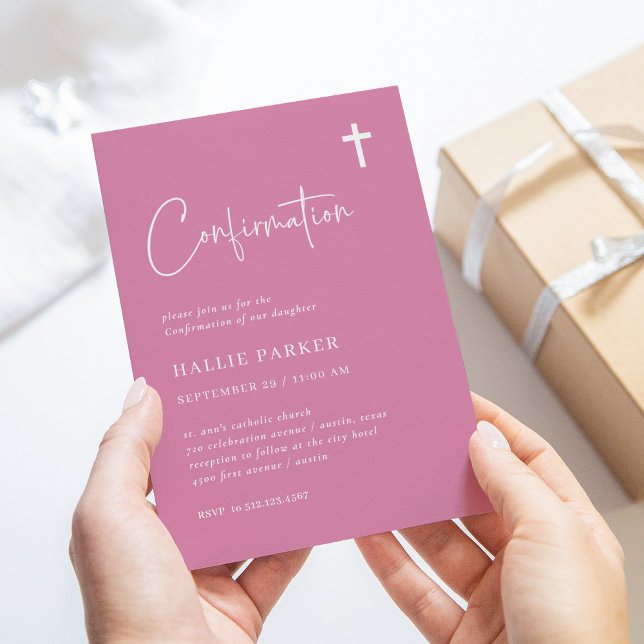 Invitation Rose moderne et minimaliste | Confirmations (Créateur téléchargé)
