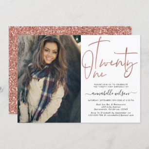 Invitation Rose moderne Gold 21st Birthday Photo