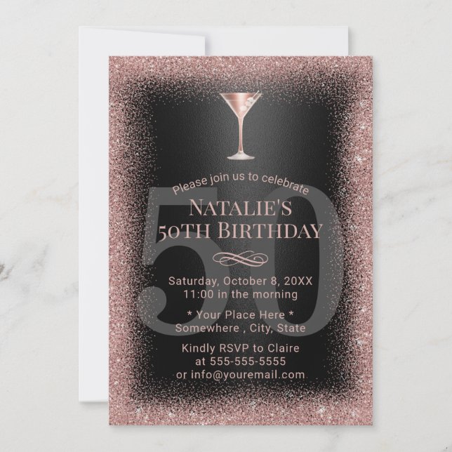 Invitation Rose moderne Gold & Black Cocktail 50e anniversair (Devant)