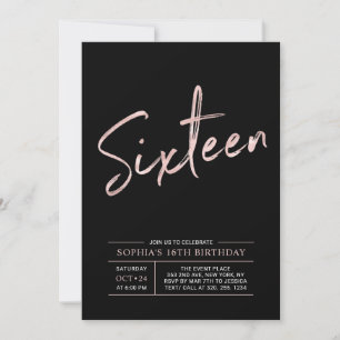 Invitation Rose moderne Gold & Black Sweet 16e fête d'anniver