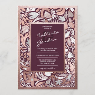 Invitation Rose moderne Gold Bourgogne Floral Mariage Botaniq