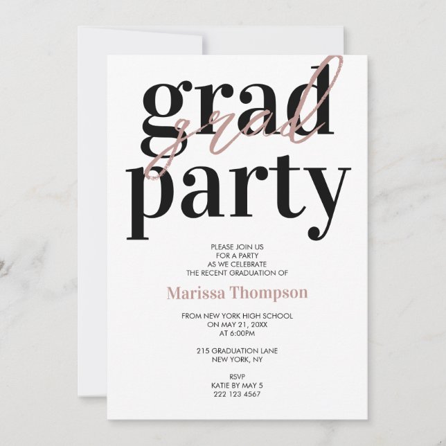 Invitation Rose moderne Gold Calligraphy Graduation Party (Devant)