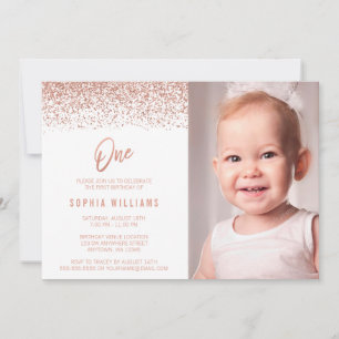 Invitation Rose moderne Gold Faux Parties scintillant 1er ann