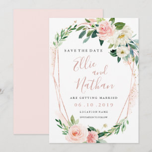 Invitation Rose Moderne Gold Floral Wreath Enregistrer La Dat