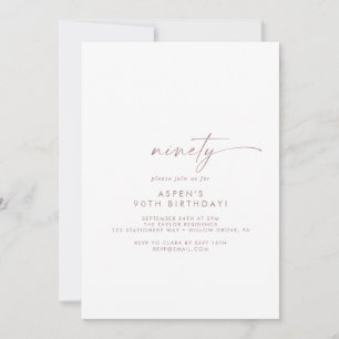 Invitation Rose moderne Gold Script 90e fête d'anniversaire