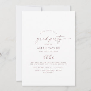 Invitation Rose moderne Gold Script Grad Party