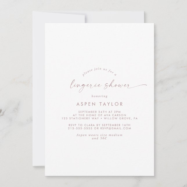 Invitation Rose moderne Gold Script Lingerie Douche (Devant)