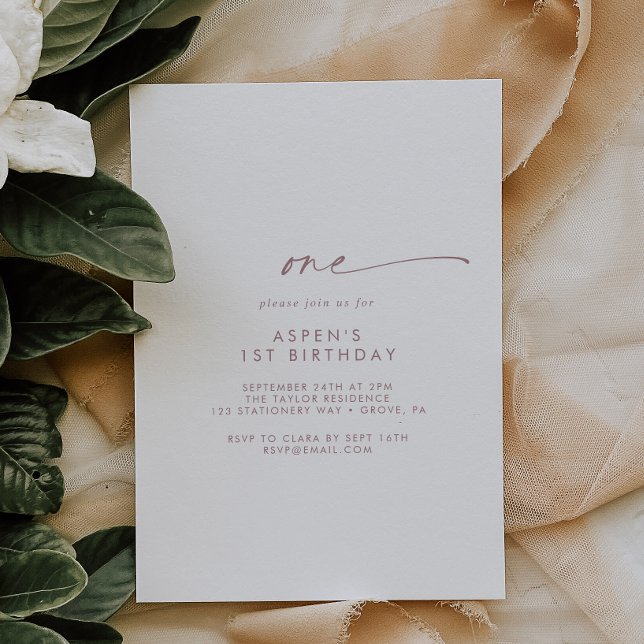Invitation Rose moderne Gold Script Première fête d'anniversa (Créateur téléchargé)