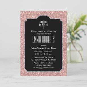 Invitation Rose moderne Gold & Silver RN Infirmière diplômée