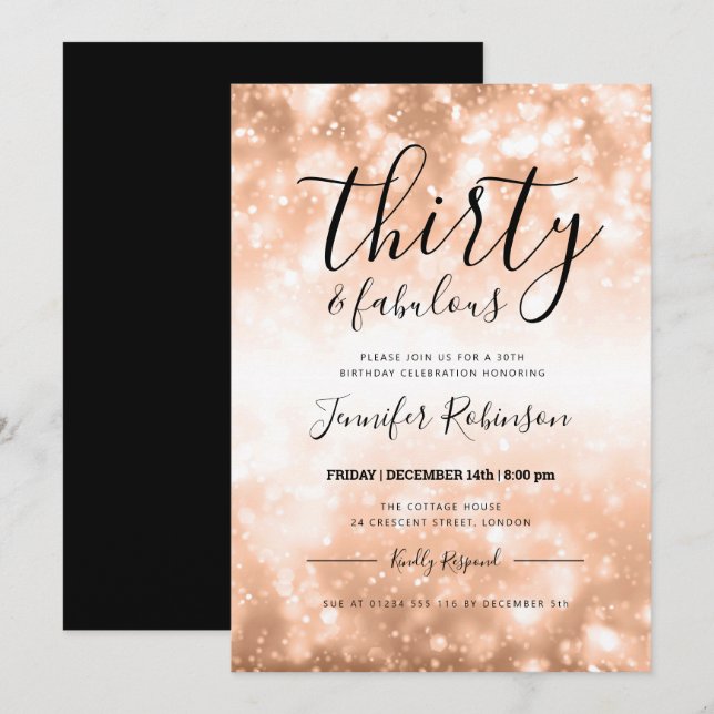 Invitation Rose moderne Gold Thirty & Fabulous 30e anniversai (Devant / Derrière)