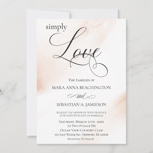 Invitation *~* Rose moderne or Abstrait Mariage aquarelle (Devant)