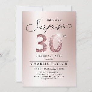 Invitation Rose moderne or adulte surprise 30e anniversaire