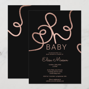 Invitation Rose moderne or noir calligraphie Oh baby shower