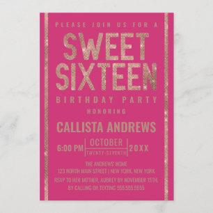 Invitation Rose moderne  or Parties scintillant cadre doux 16