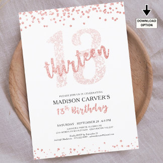 Invitation Rose moderne Parties scintillant or Confetti 13e a