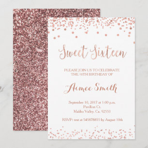 Invitation Rose moderne Parties scintillant or Sweet 16 Anniv