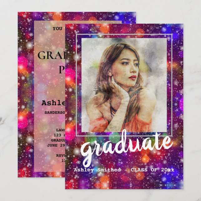 Invitation Rose moderne Photo Frame Graduation Party #2 (Devant / Derrière)
