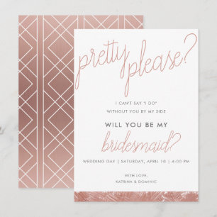 Invitation Rose moderne pinceau d'or Stroke Bridesmaid Invita