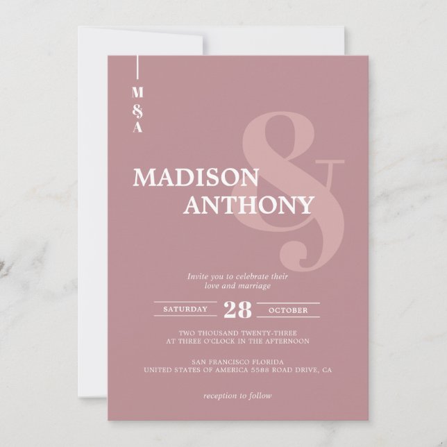 Invitation Rose moderne Pink Ampersand Script Mariage photo (Devant)