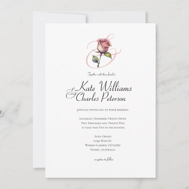 Invitation Rose moderne poussiéreux Été broussailleux Mariage (Devant)