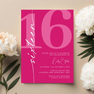 Invitation Rose moderne Seize fête d'anniversaire