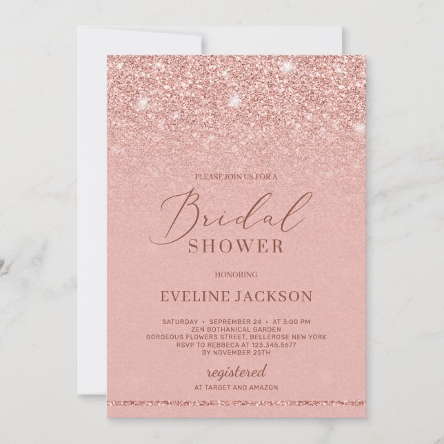 Invitation Rose moderne tendance parties scintillant or  nupt (Devant)