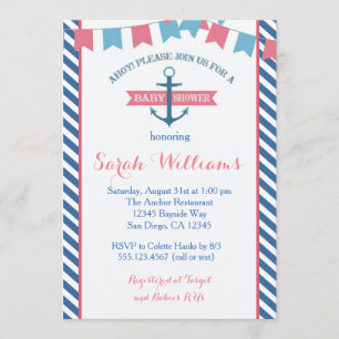 Invitation Rose nautique et bleu d'invitation de baby shower